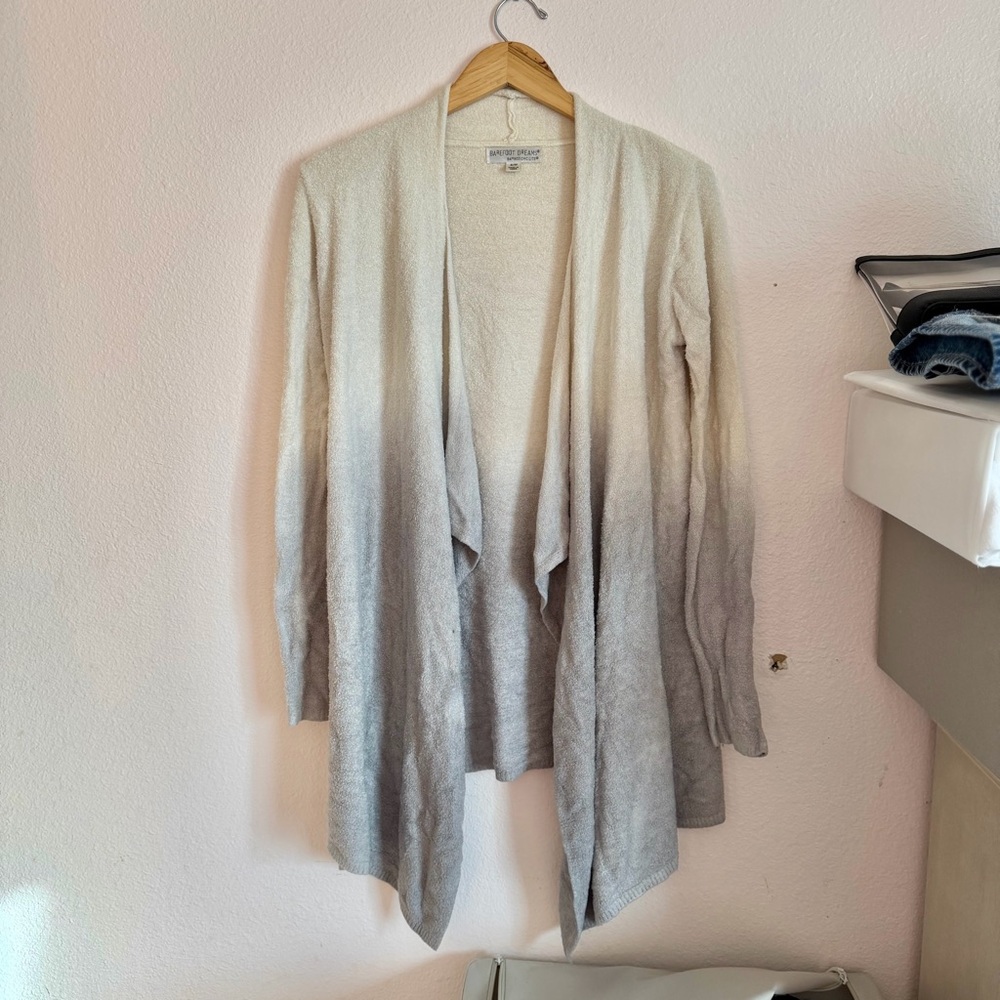 Barefoot Dreams Soft Ombre Open-Front Cardigan Sweater - Light Gray/Cream